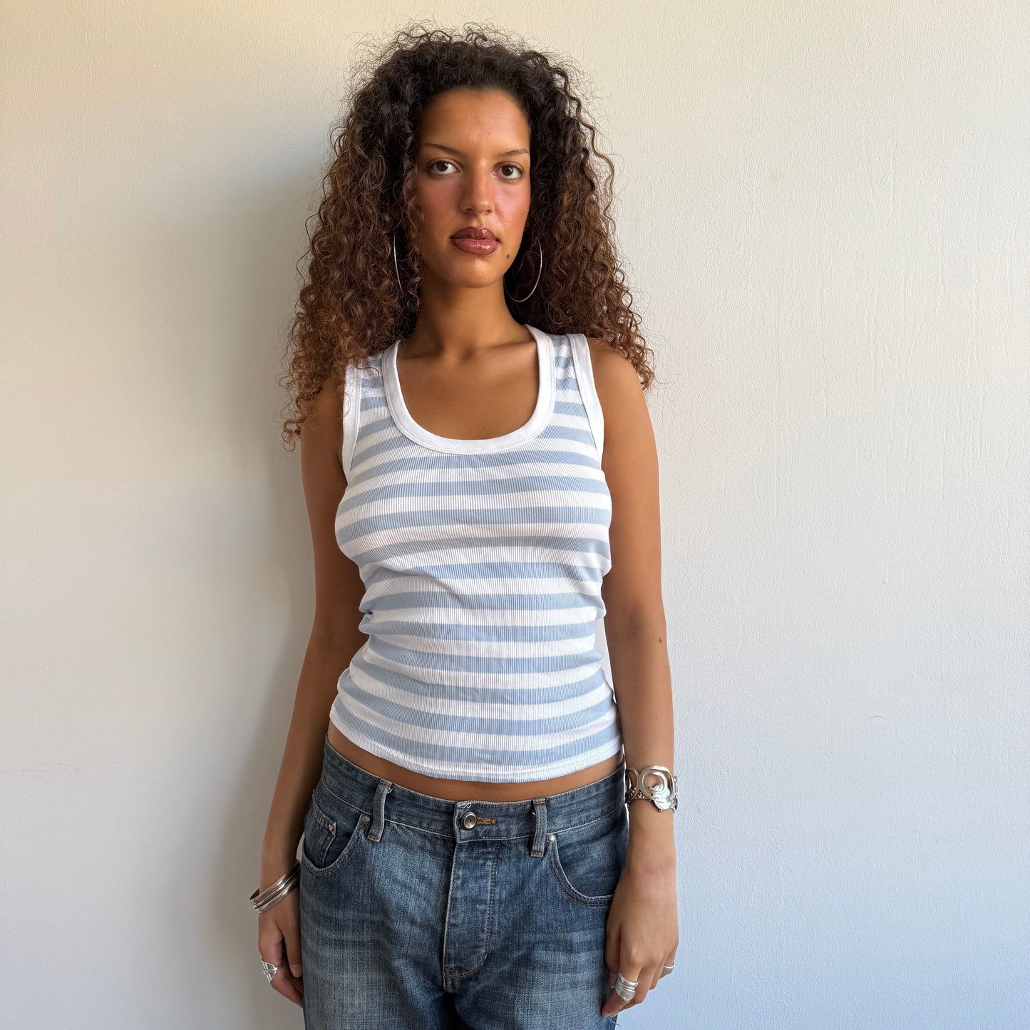 Blue + white striped vest - Size S