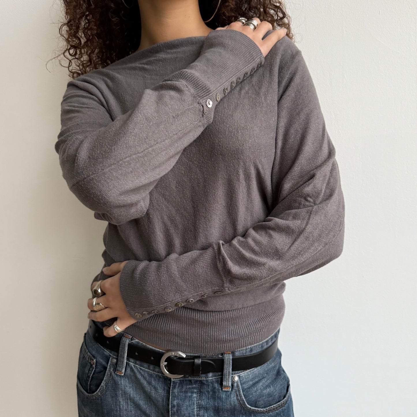 Taupe button sleeve slouchy knit - Size M