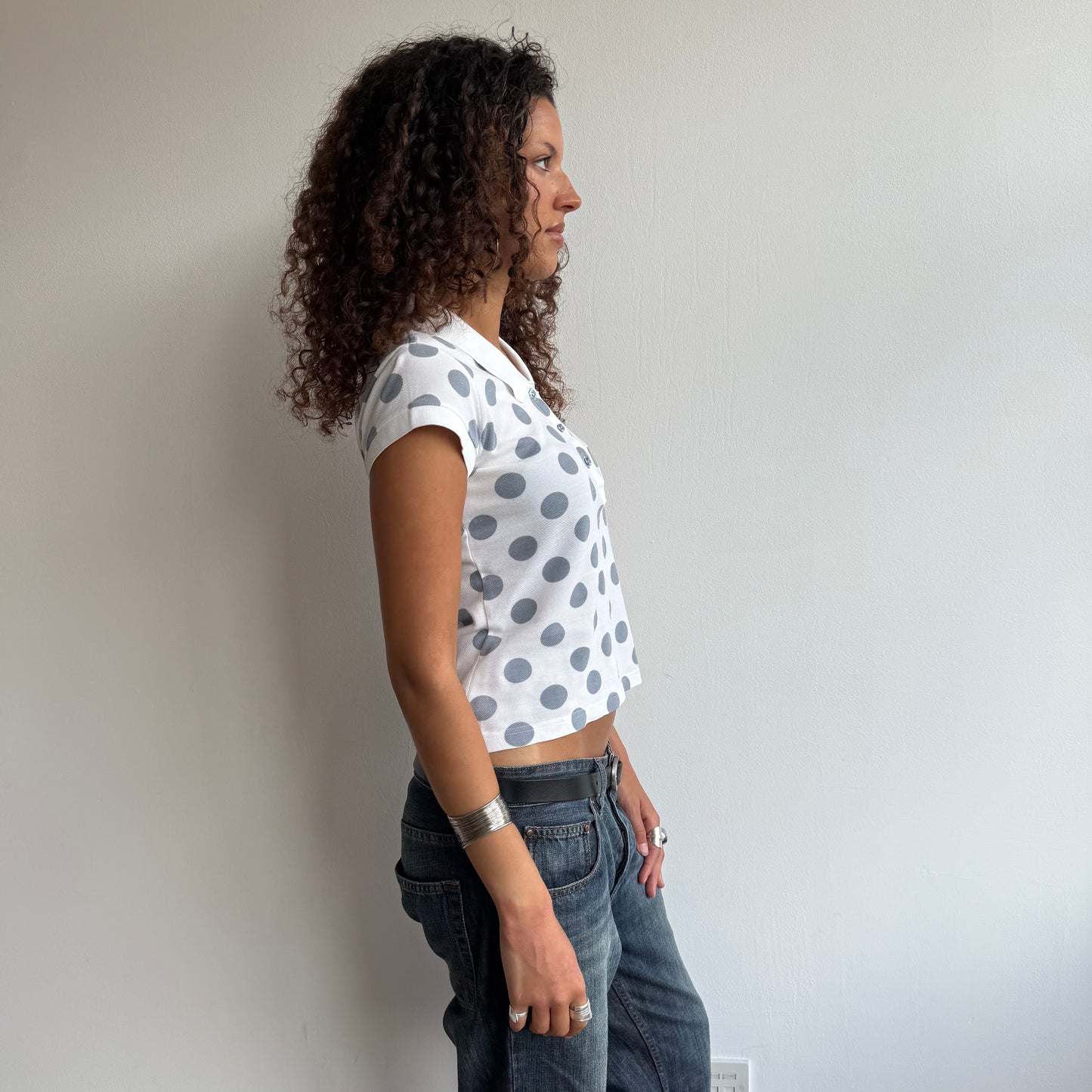 White polka dot Lacoste polo - Size S