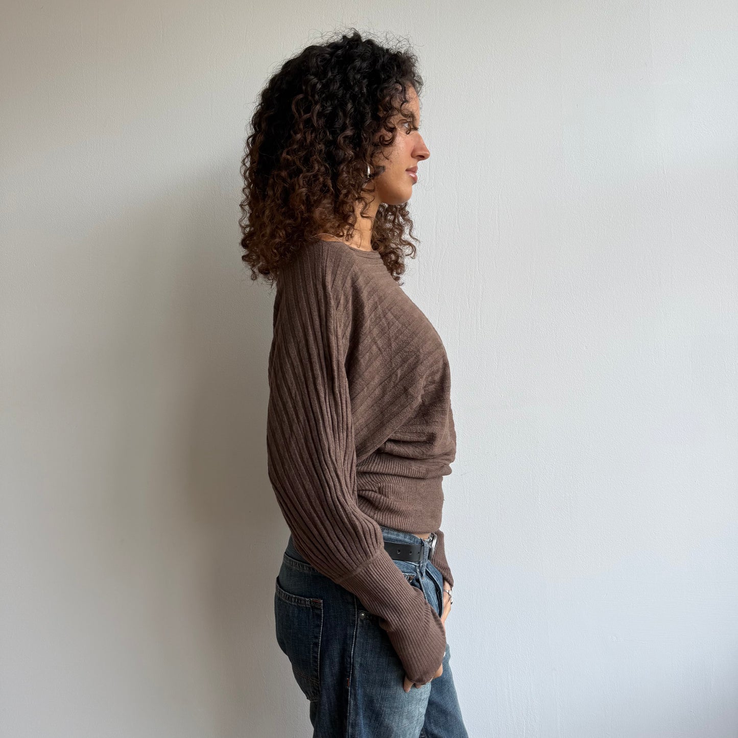 Taupe ribbed slouchy knit - Size S/M
