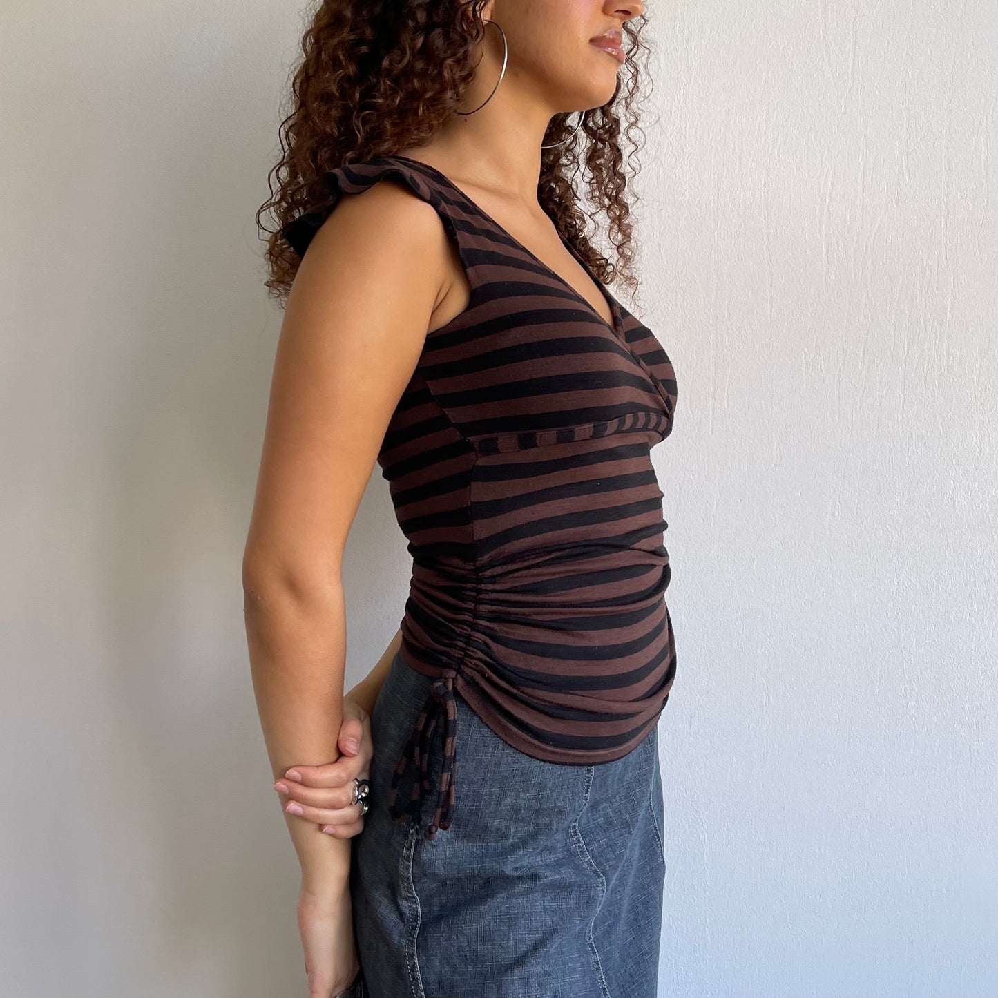 Brown stripe ruched top - Size S