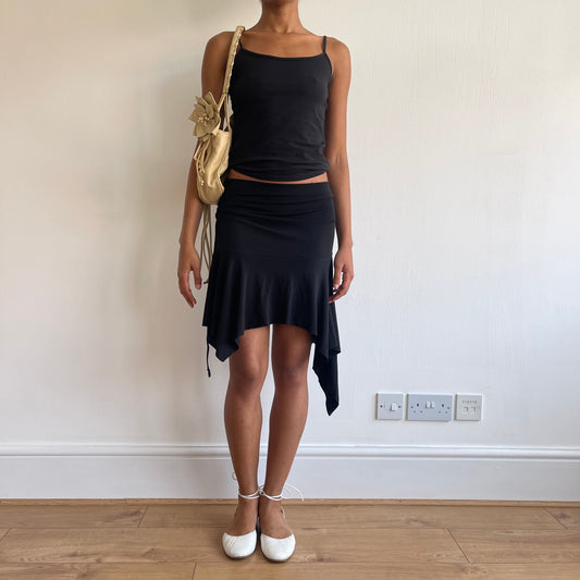 Black asymmetric ruched midi skirt - Size S