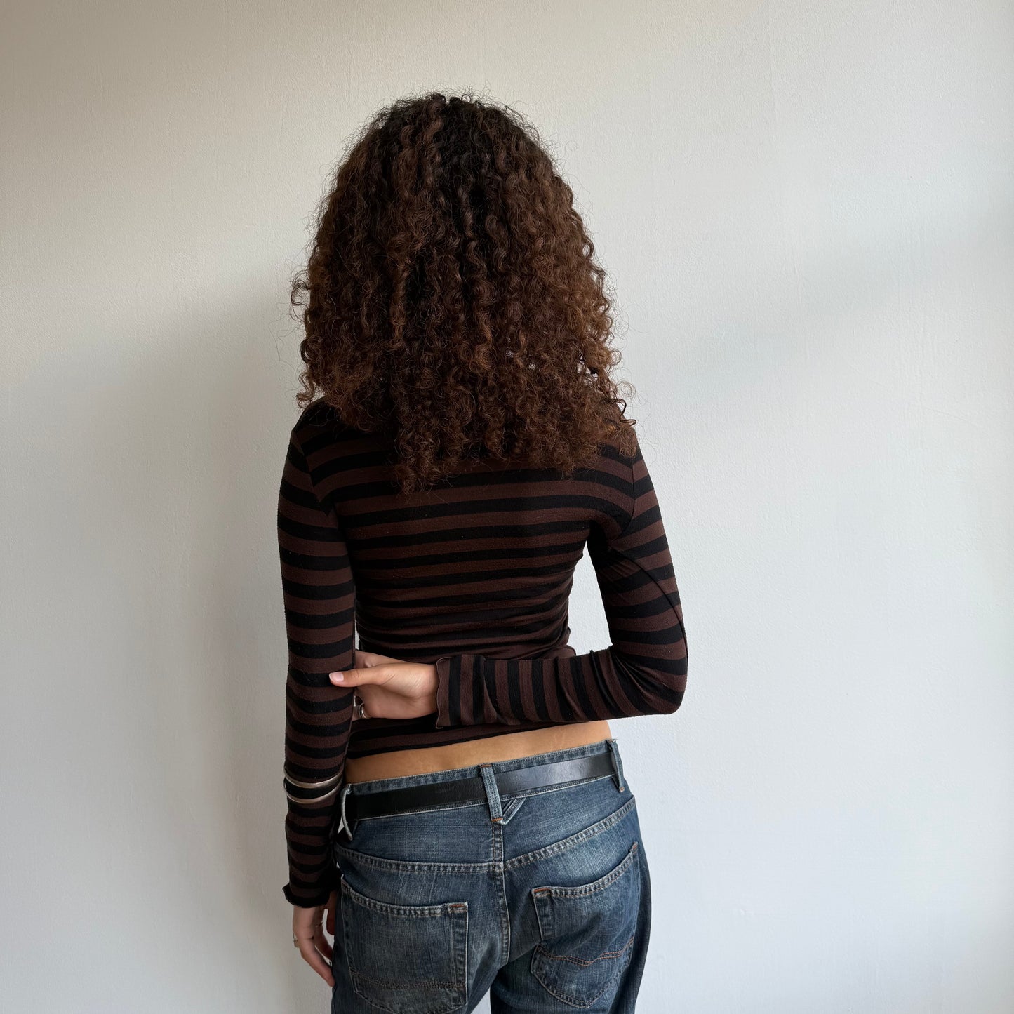 Brown striped long sleeve top - Size S