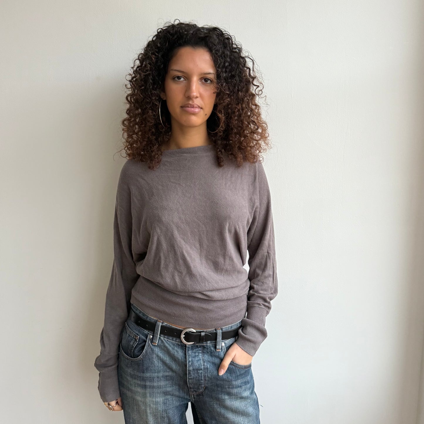 Taupe button sleeve slouchy knit - Size M