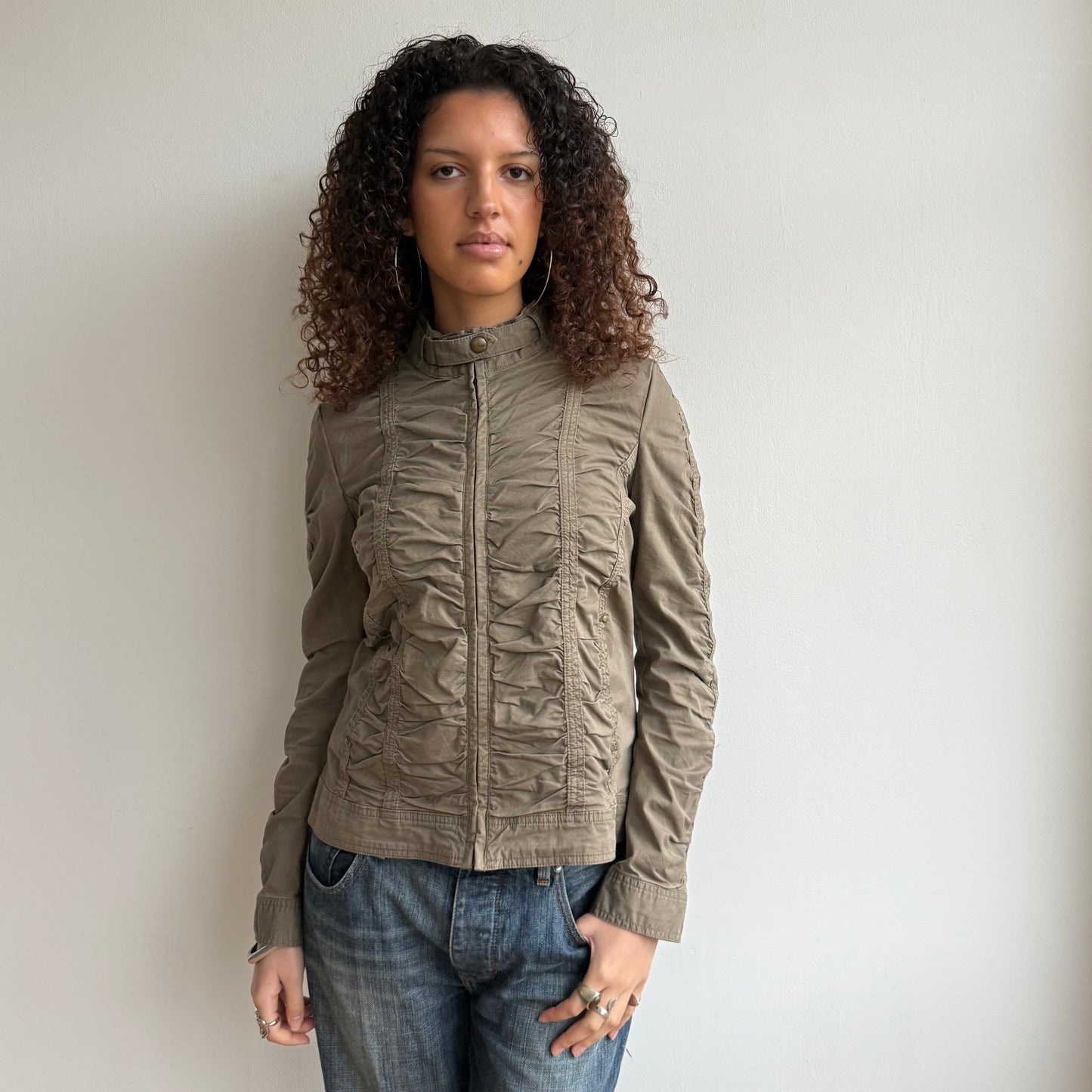 Khaki ruched cargo jacket - Size M
