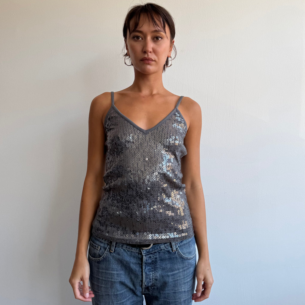 Grey sequin cami top - Size S