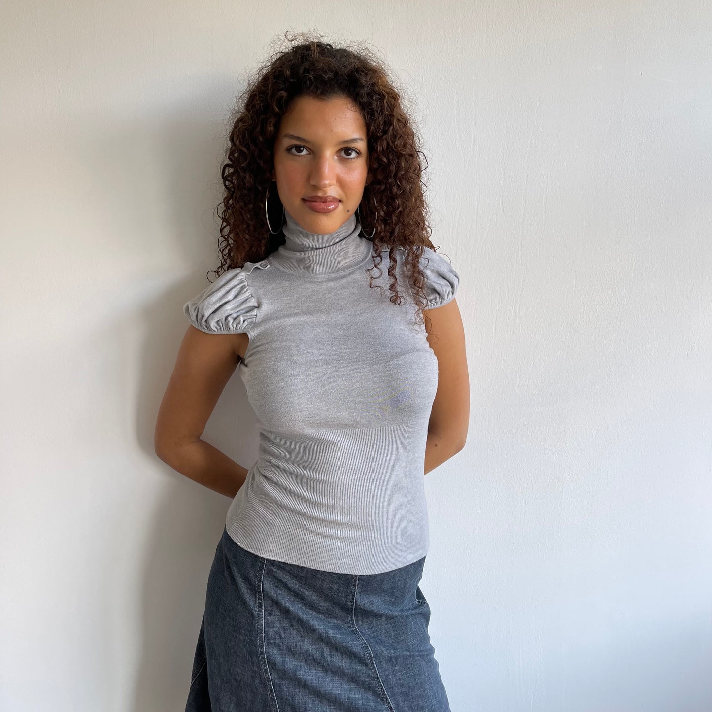 Grey puff sleeve roll neck - Size S