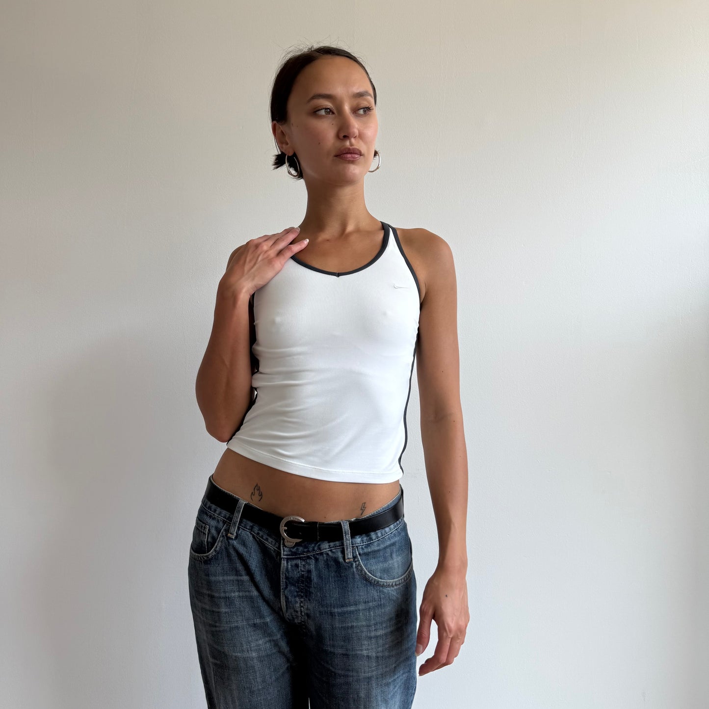 White Adidas v-neck top - Size S