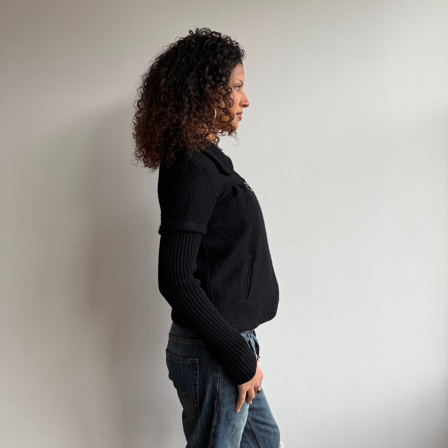 Black knit peacoat - Size S