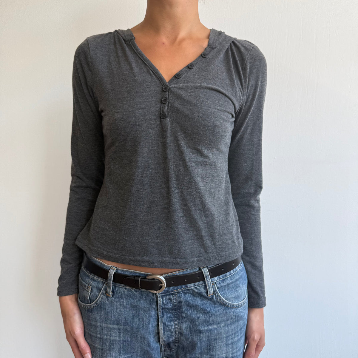 Charcoal hooded long sleeve top - Size S