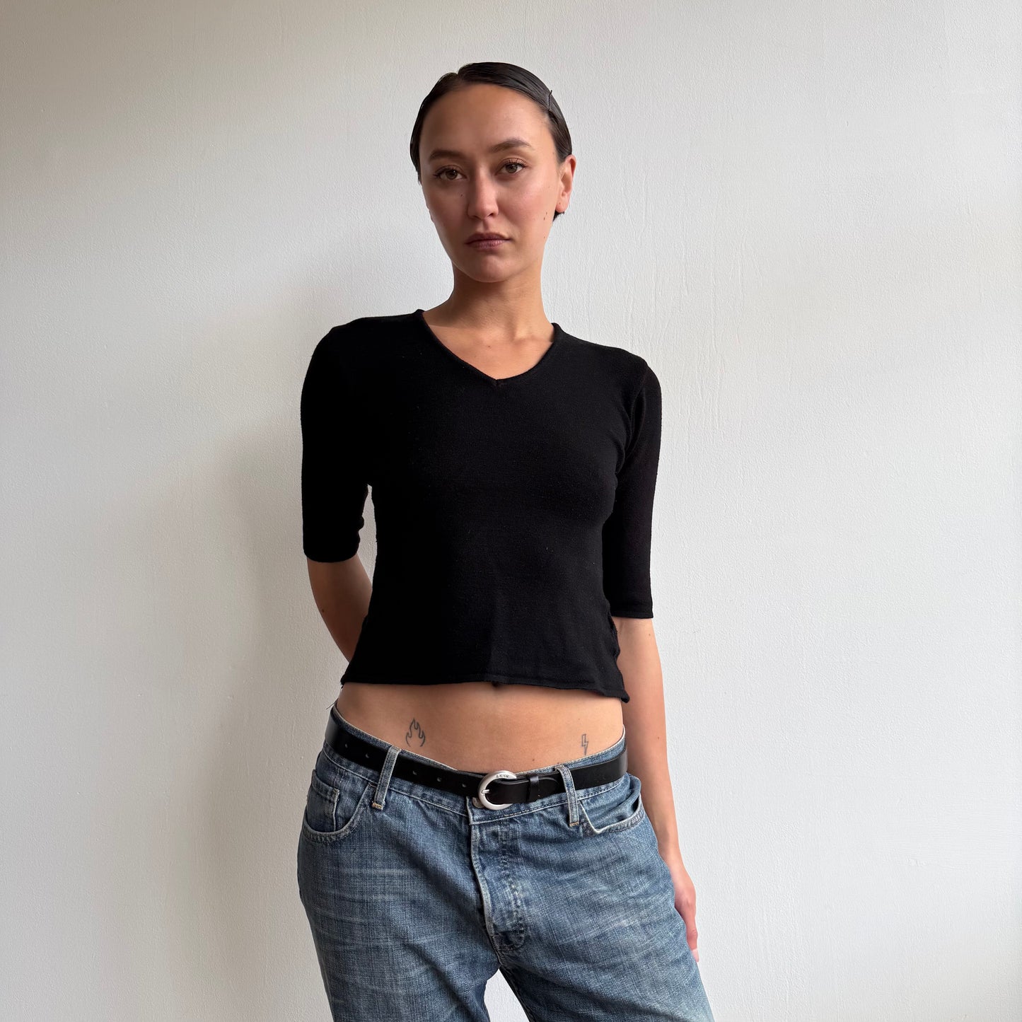 Black knit 3/4 sleeve top - Size S