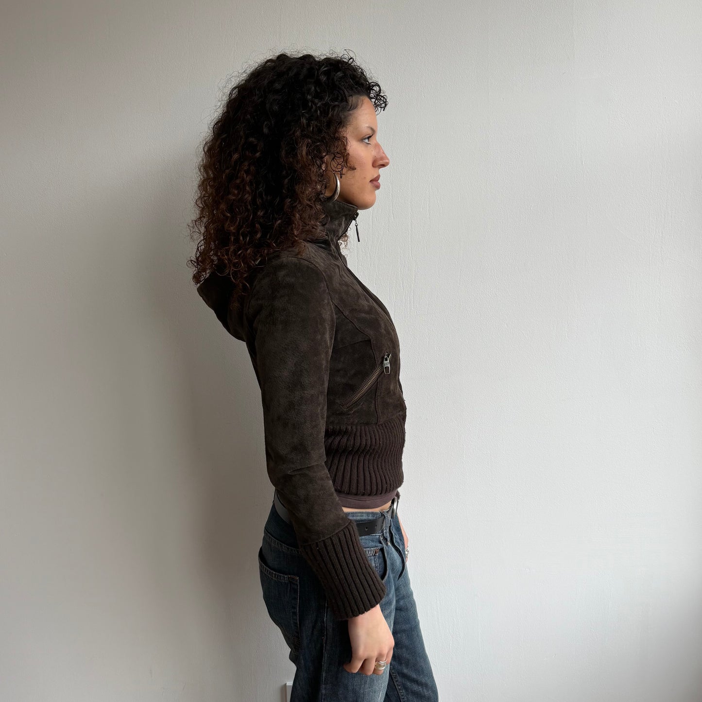 Brown suede fleece lined bomber - Size S