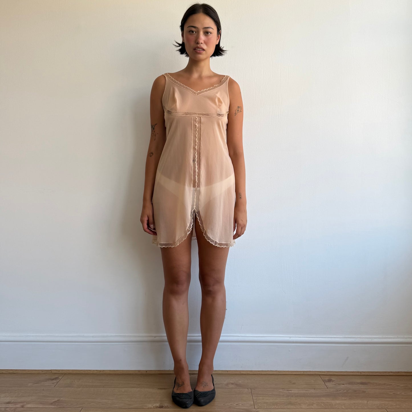 Apricot lace insert slip dress - Size S