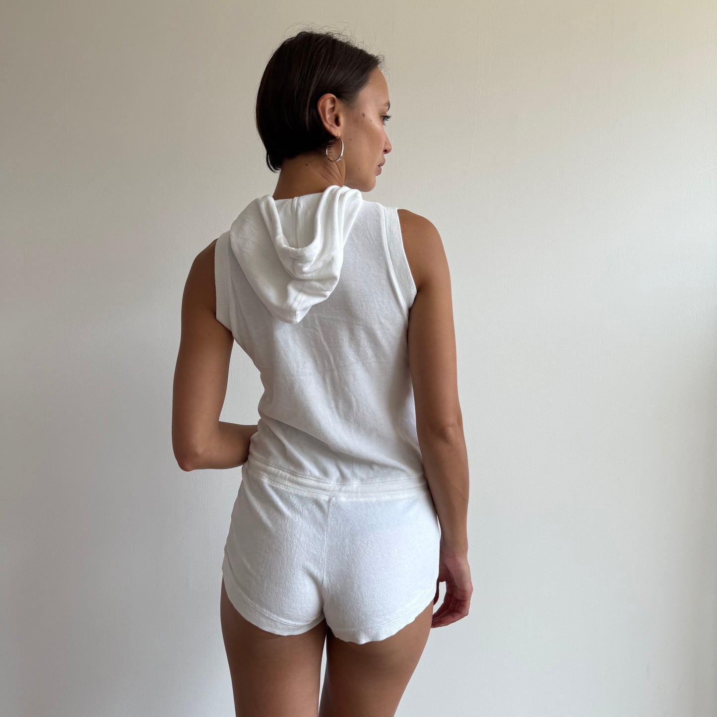 White towelling hooded romper - Size S