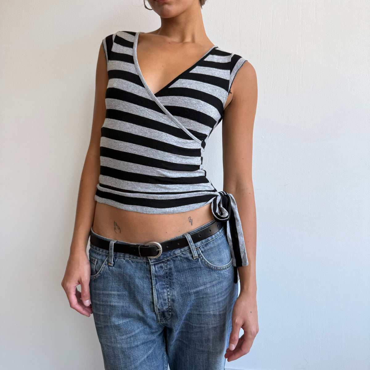 Black + grey striped ballet top - Size XS