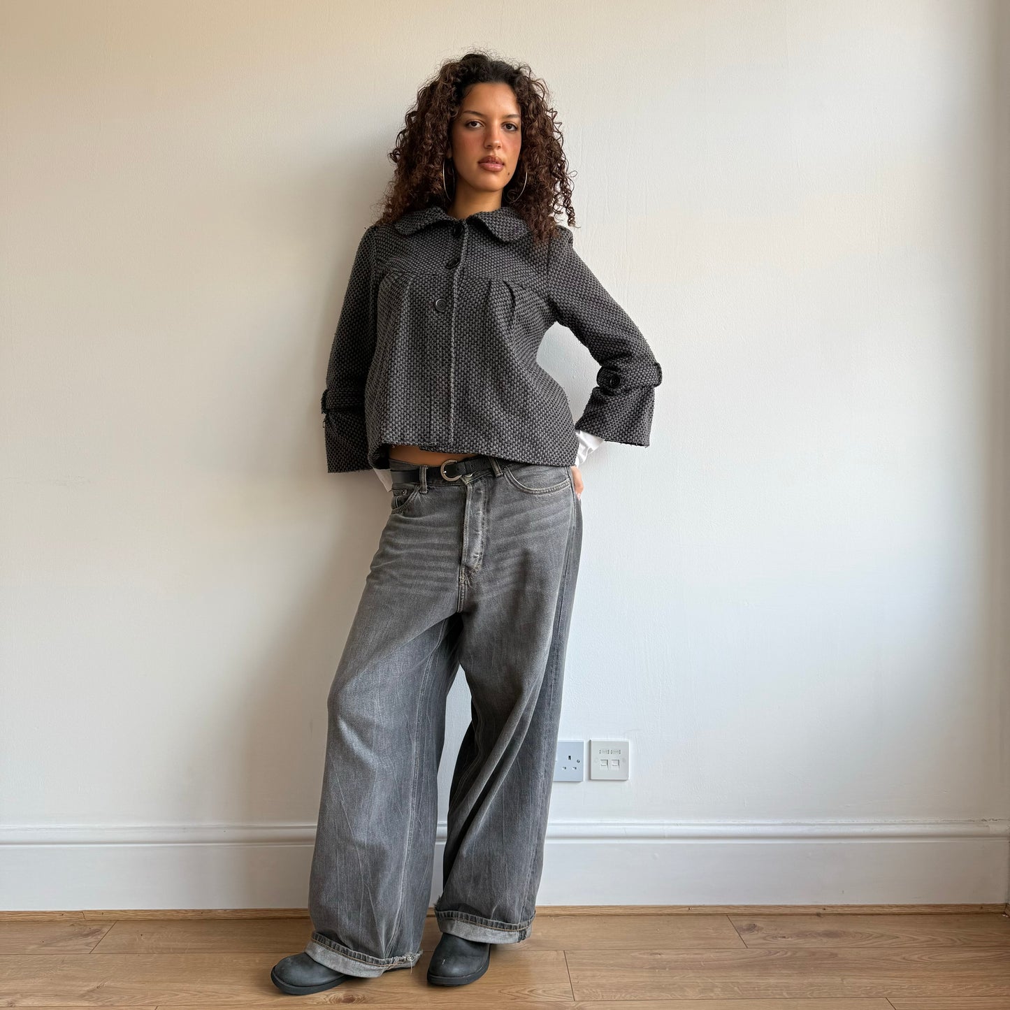 Grey houndstooth peacoat - Size M