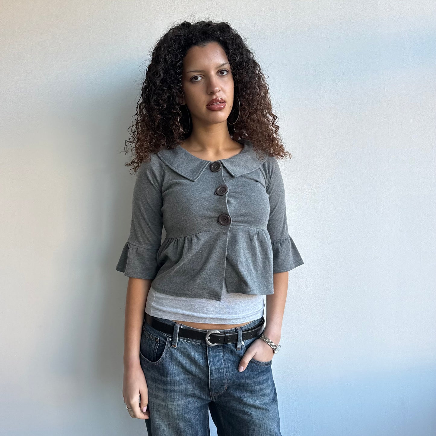Grey 3/4 sleeve peacoat jumper - Size XS