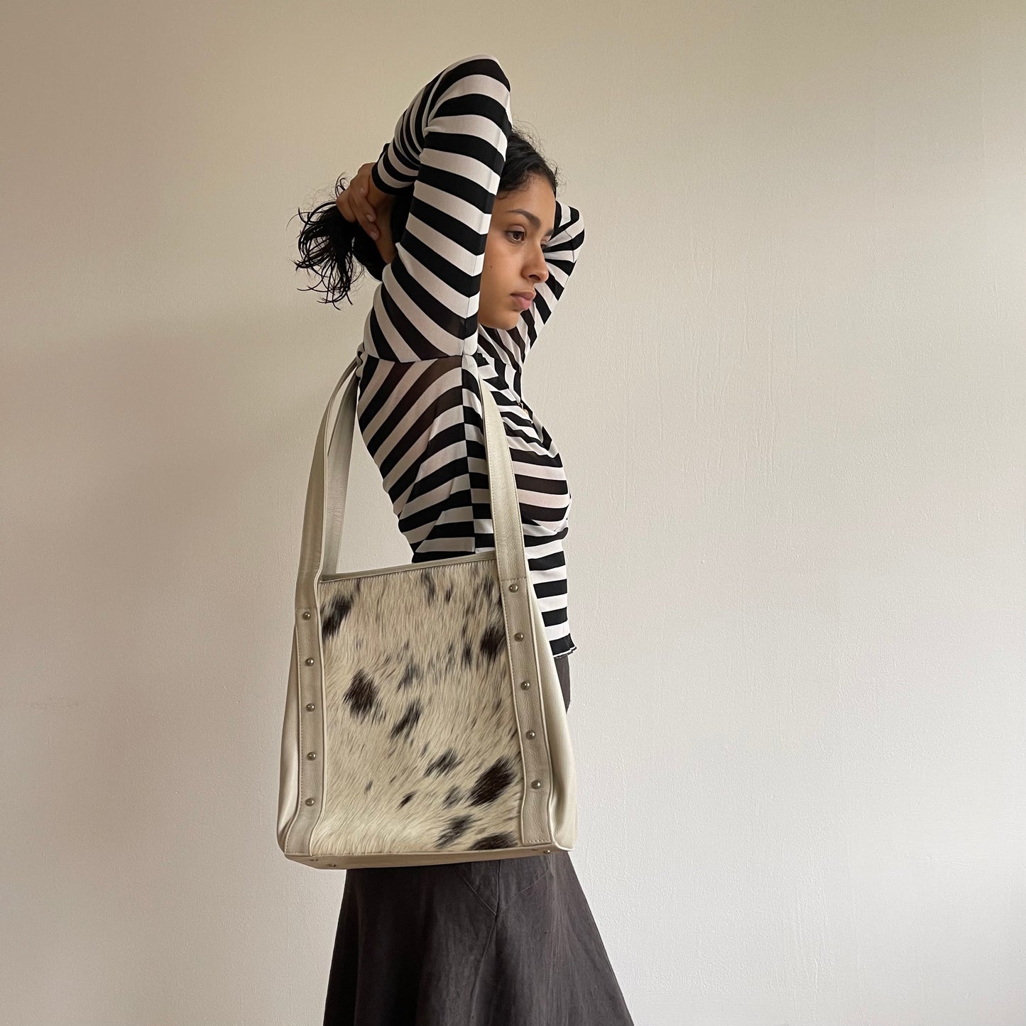 White leather cowhide bag