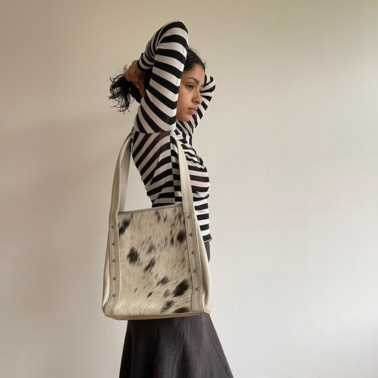 White leather cowhide bag