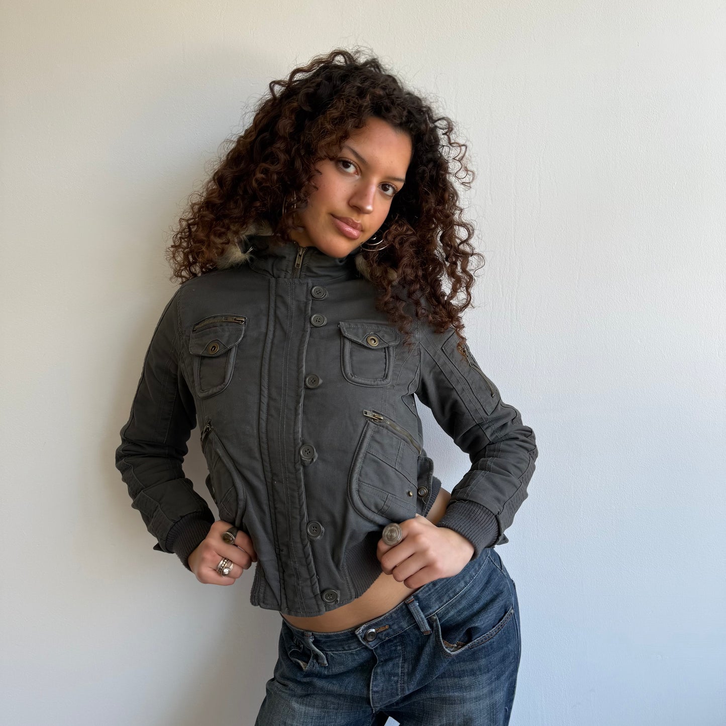 Grey cargo bomber jacket - Size XS