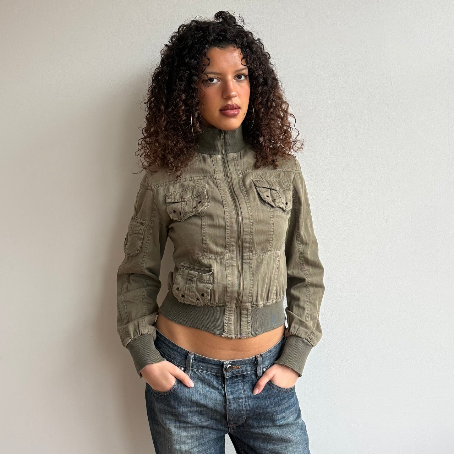Khaki cargo bomber jacket - Size S