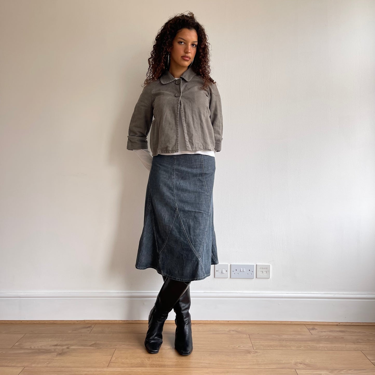 Grey linen peacoat - Size S