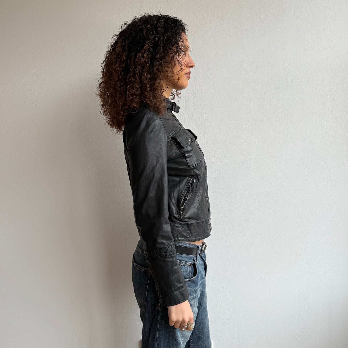 Black leather moto jacket - Size S