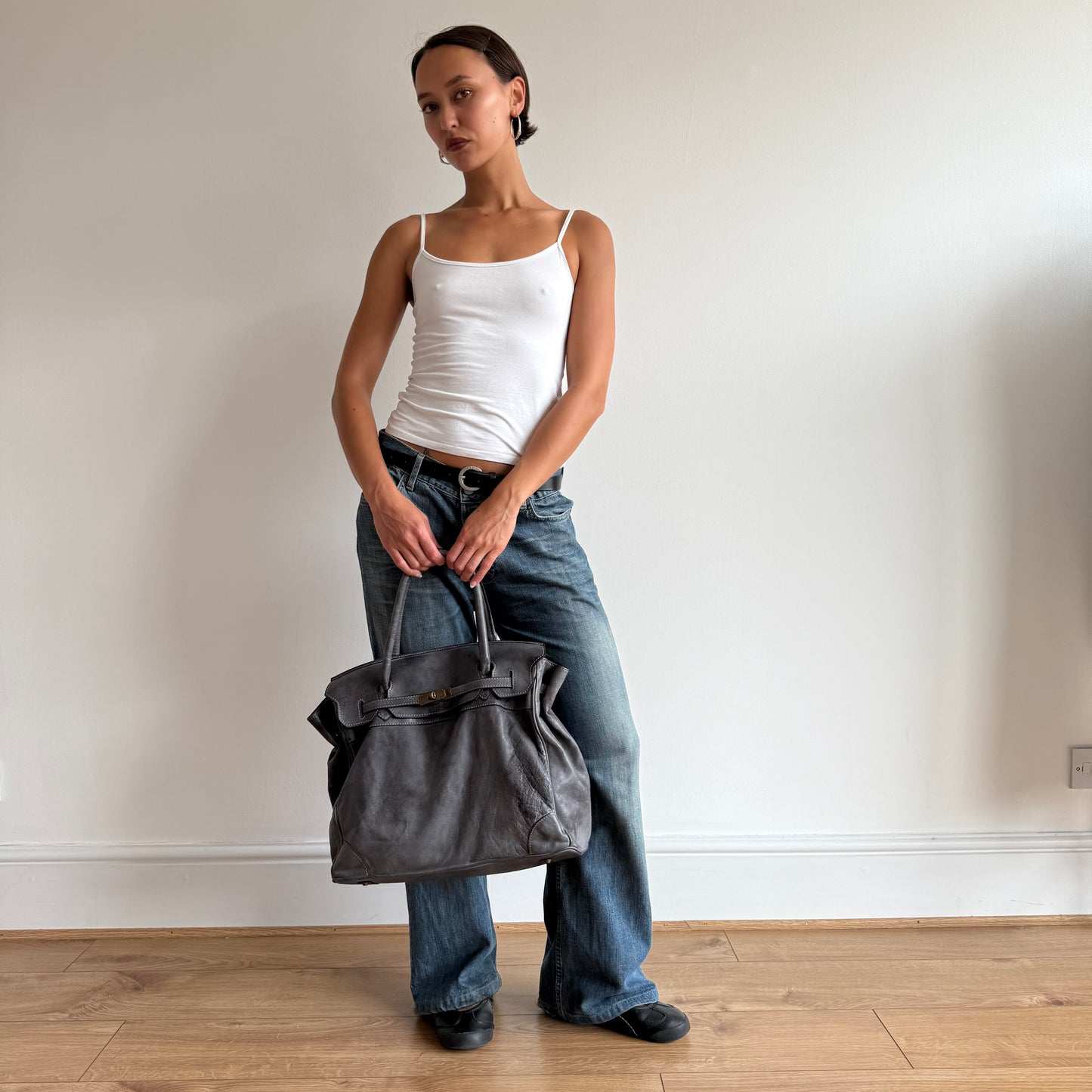 Charcoal leather ‘firkin’ bag - One Size