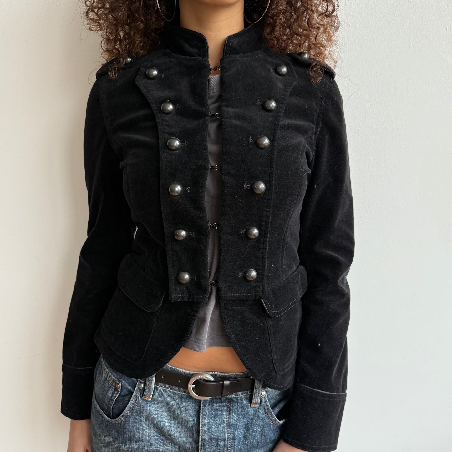 Black velvet military jacket - Size S/M