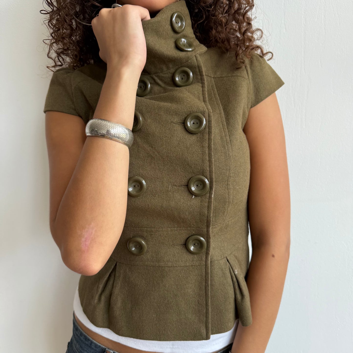 Khaki short sleeve peacoat - Size XS