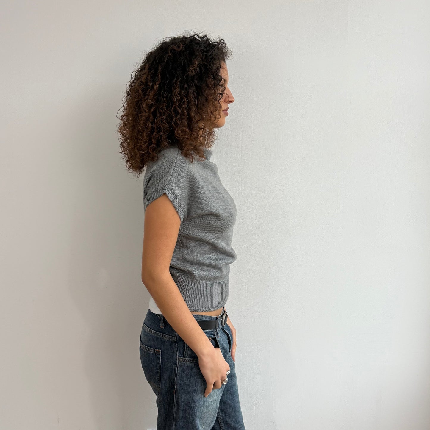 Grey button short sleeve knit - Size S