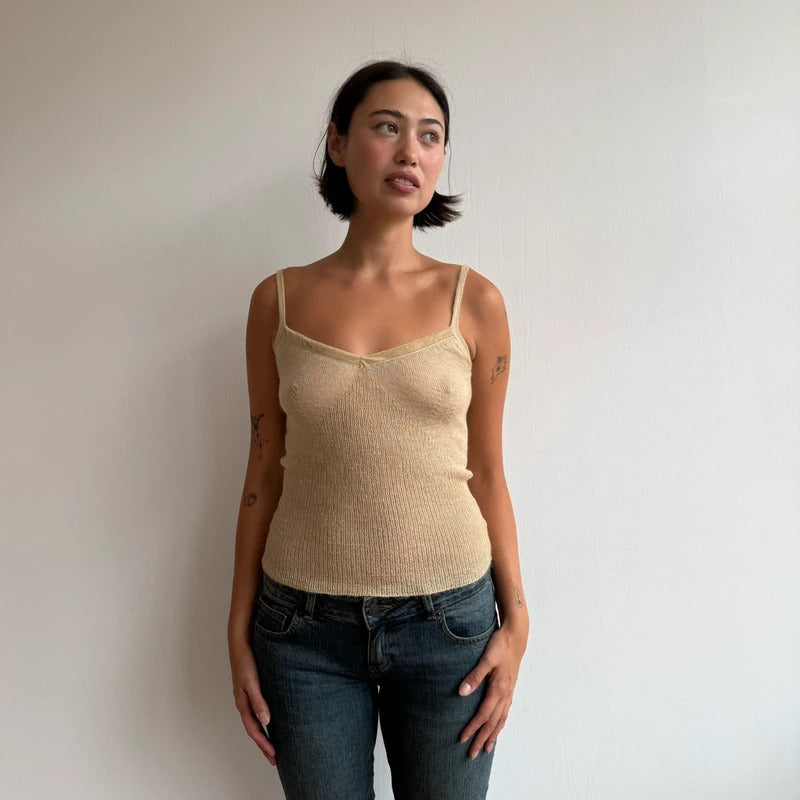 Cream/gold knitted cami top - Size S