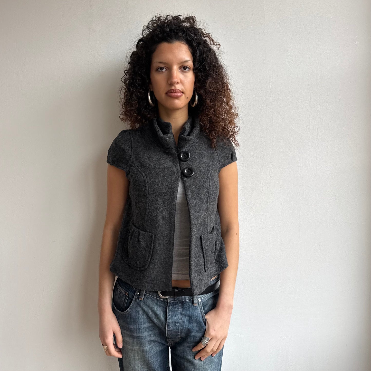 Grey short sleeve peacoat - Size S