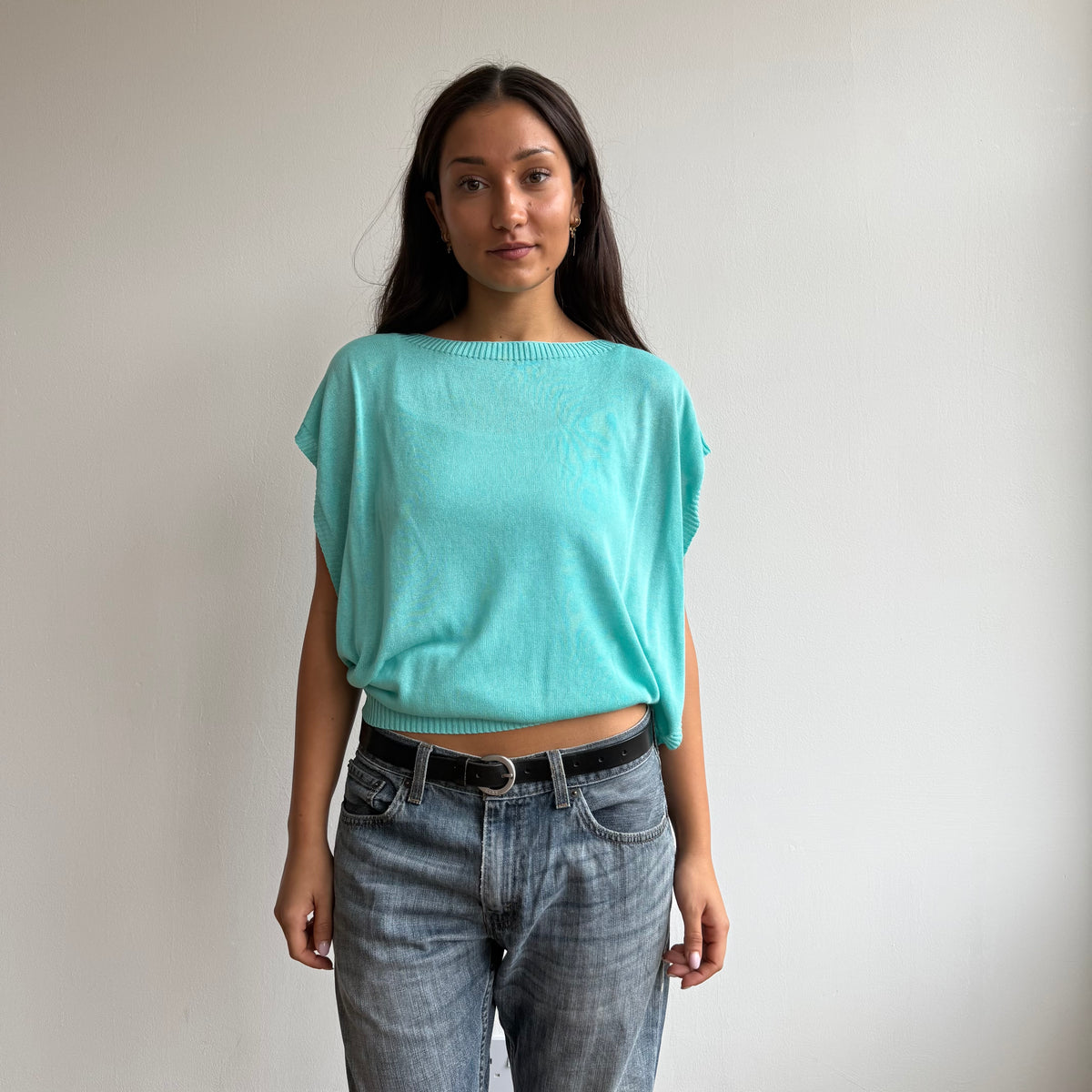 Turquoise short sleeve slouchy knit - Size M
