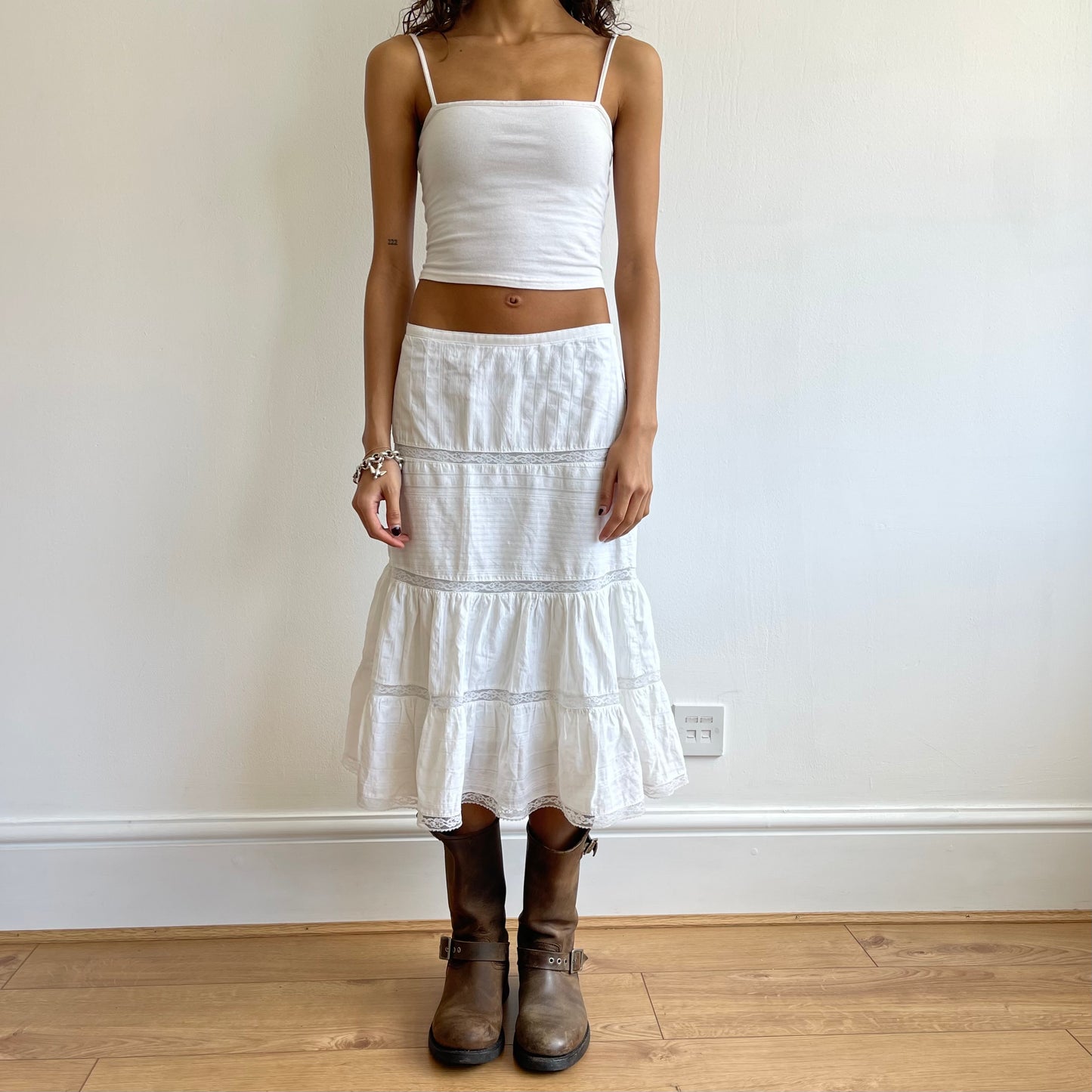 White boho midi skirt - Size XS