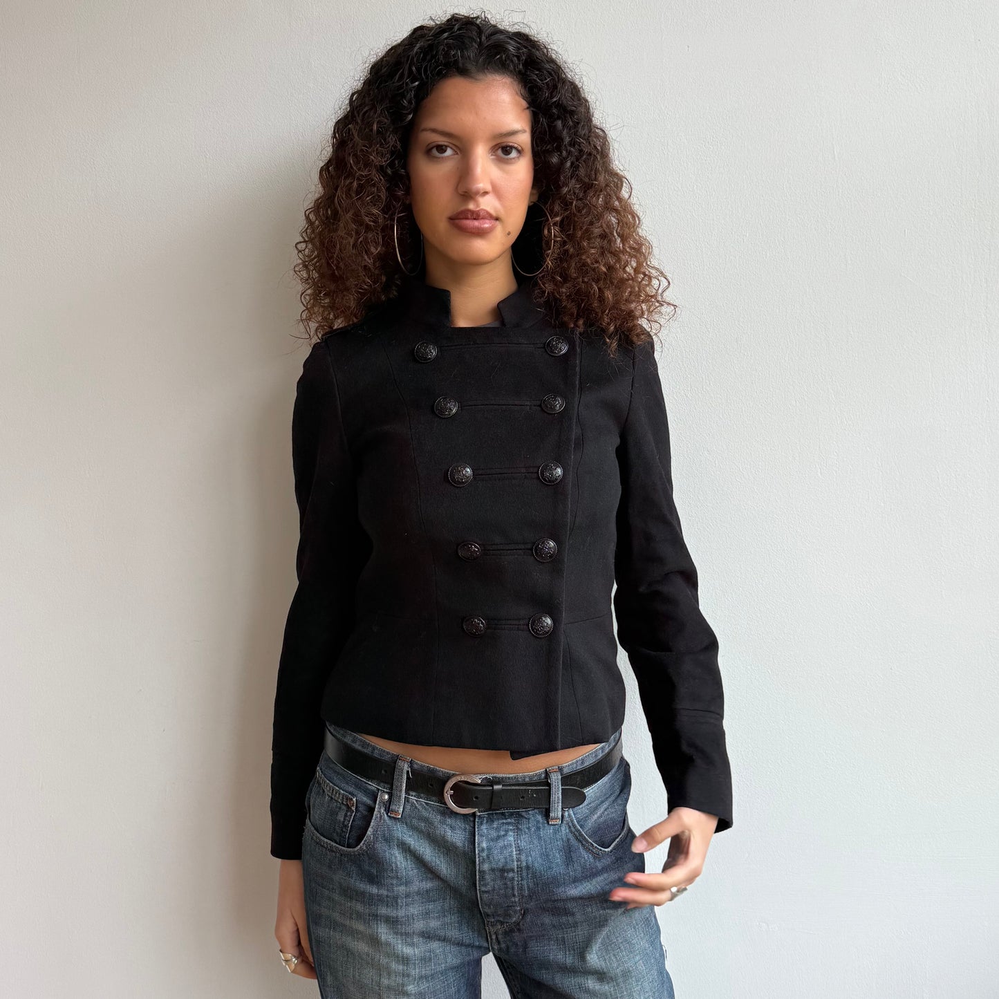 Black cashmere + wool military jacket - Size S