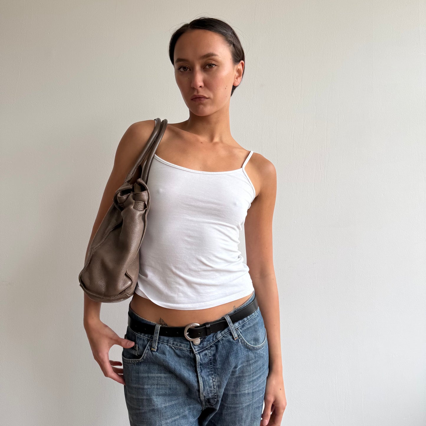 Brown leather ‘firkin’ bag - One Size