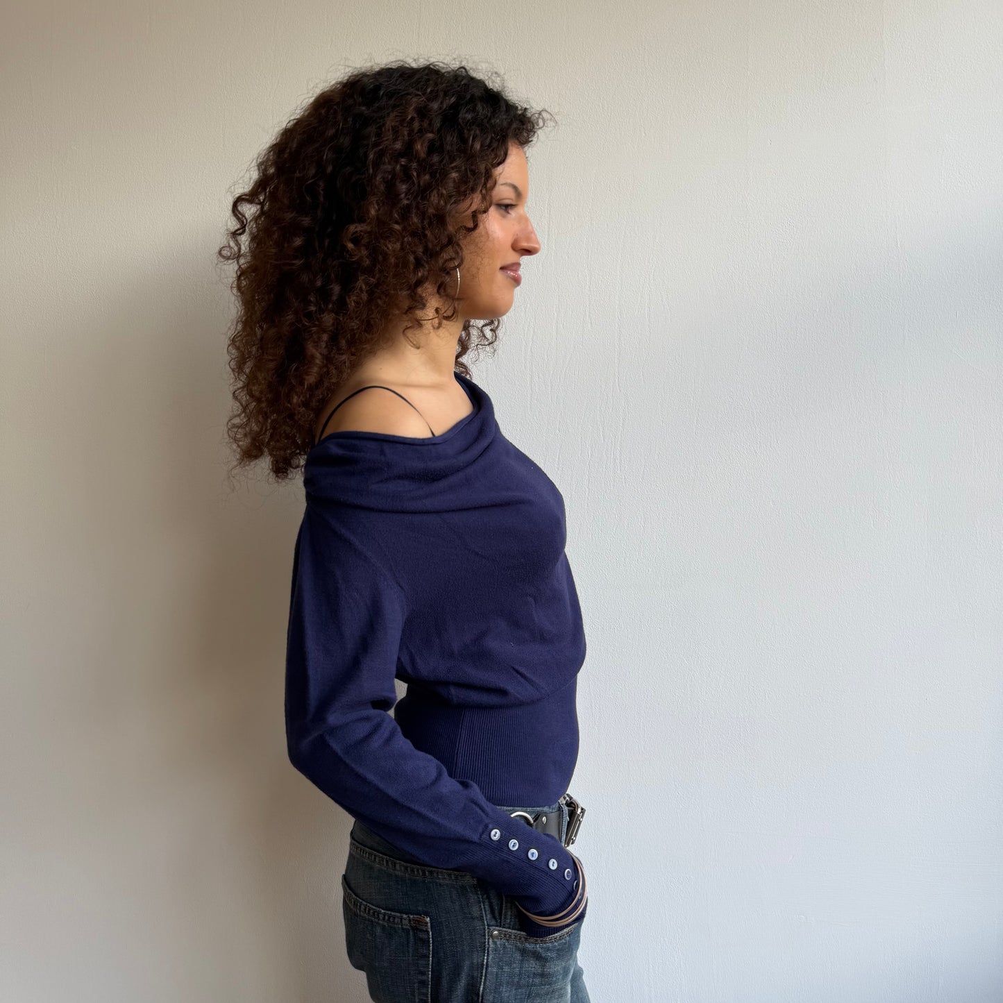 Navy slouchy button knit - Size S