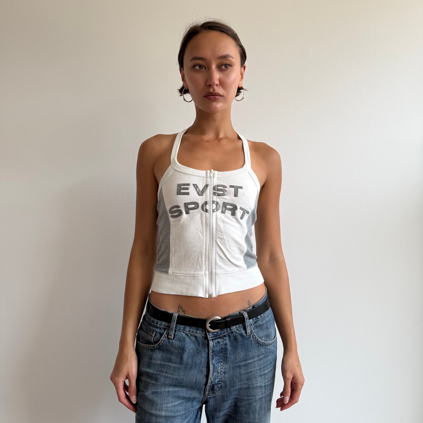 Grey + white sporty halter top - Size S