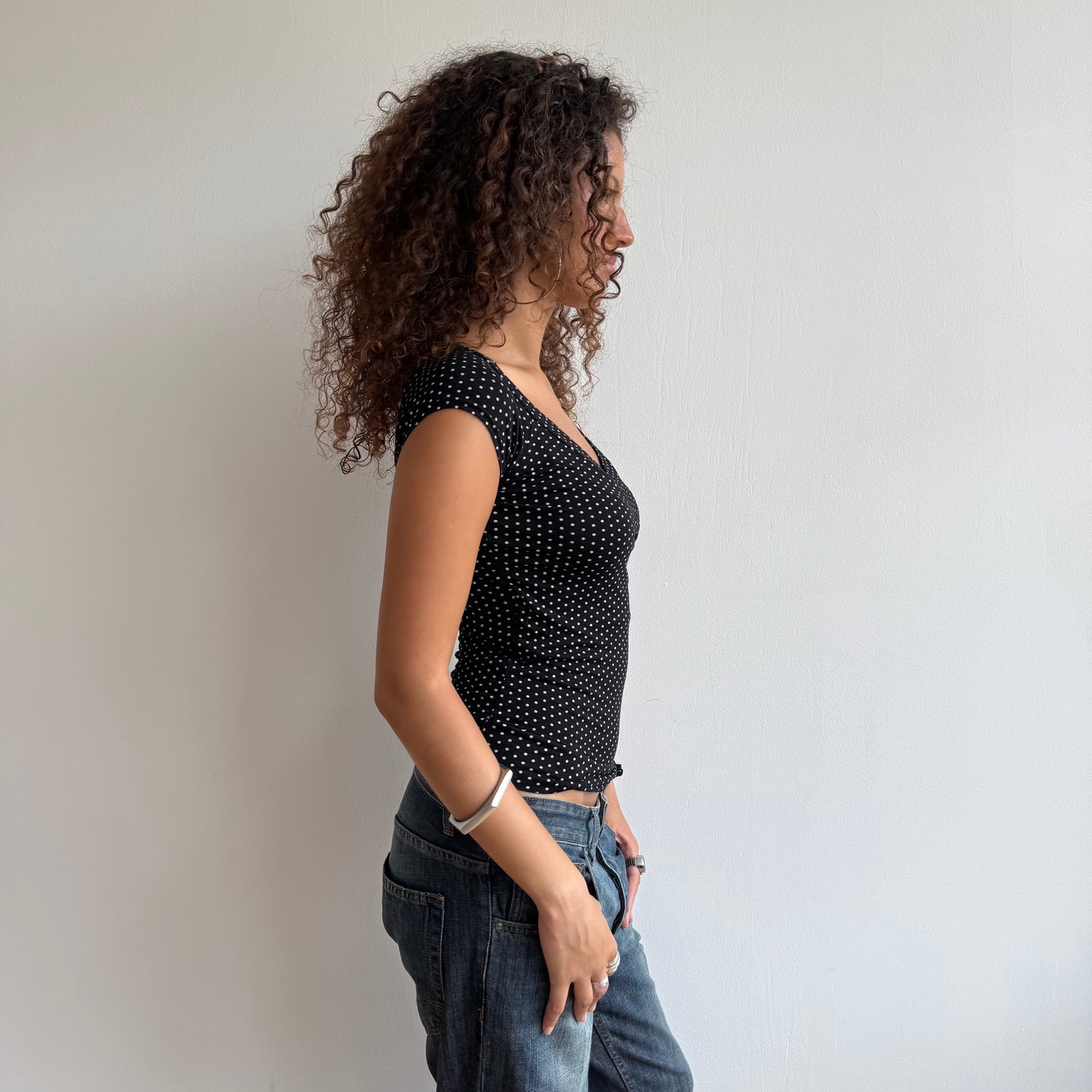 Micro polka dot tie side wrap top - Size M (1)