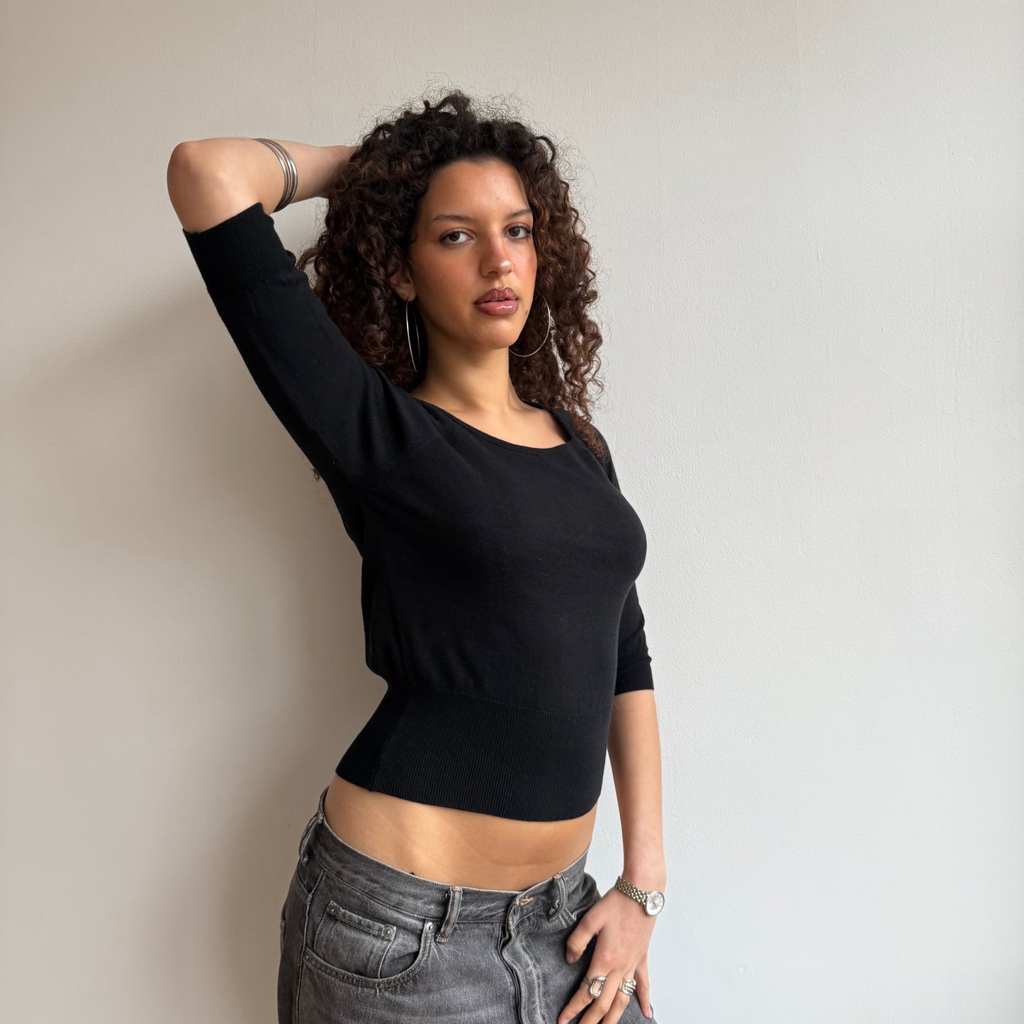 Black 3/4 sleeve knit - Size S