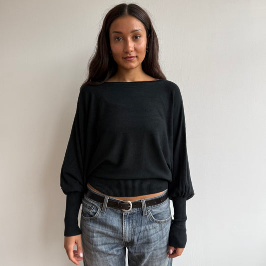 Black batwing slouchy knit jumper - Size M