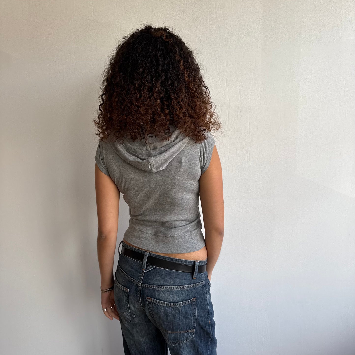 Grey short sleeve hooded top - Size XS