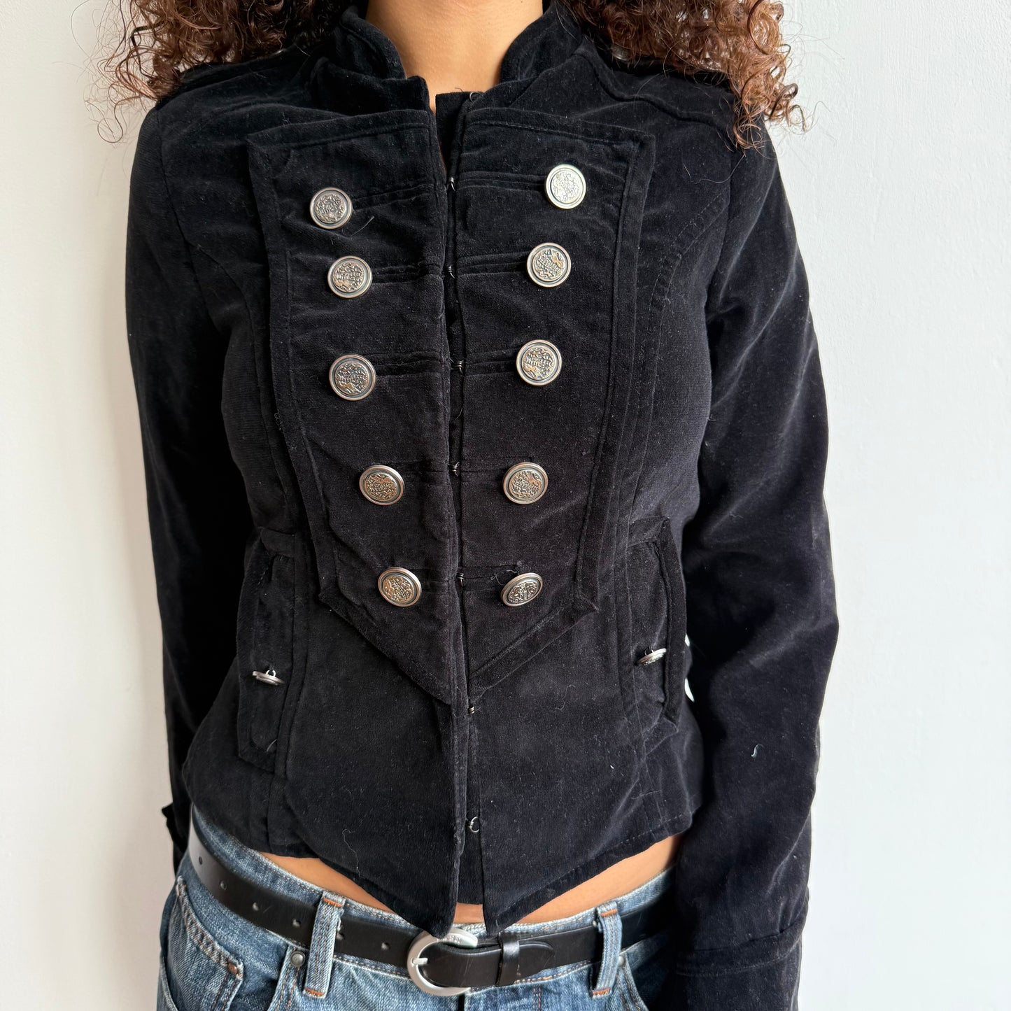 Black velvet military jacket - Size S