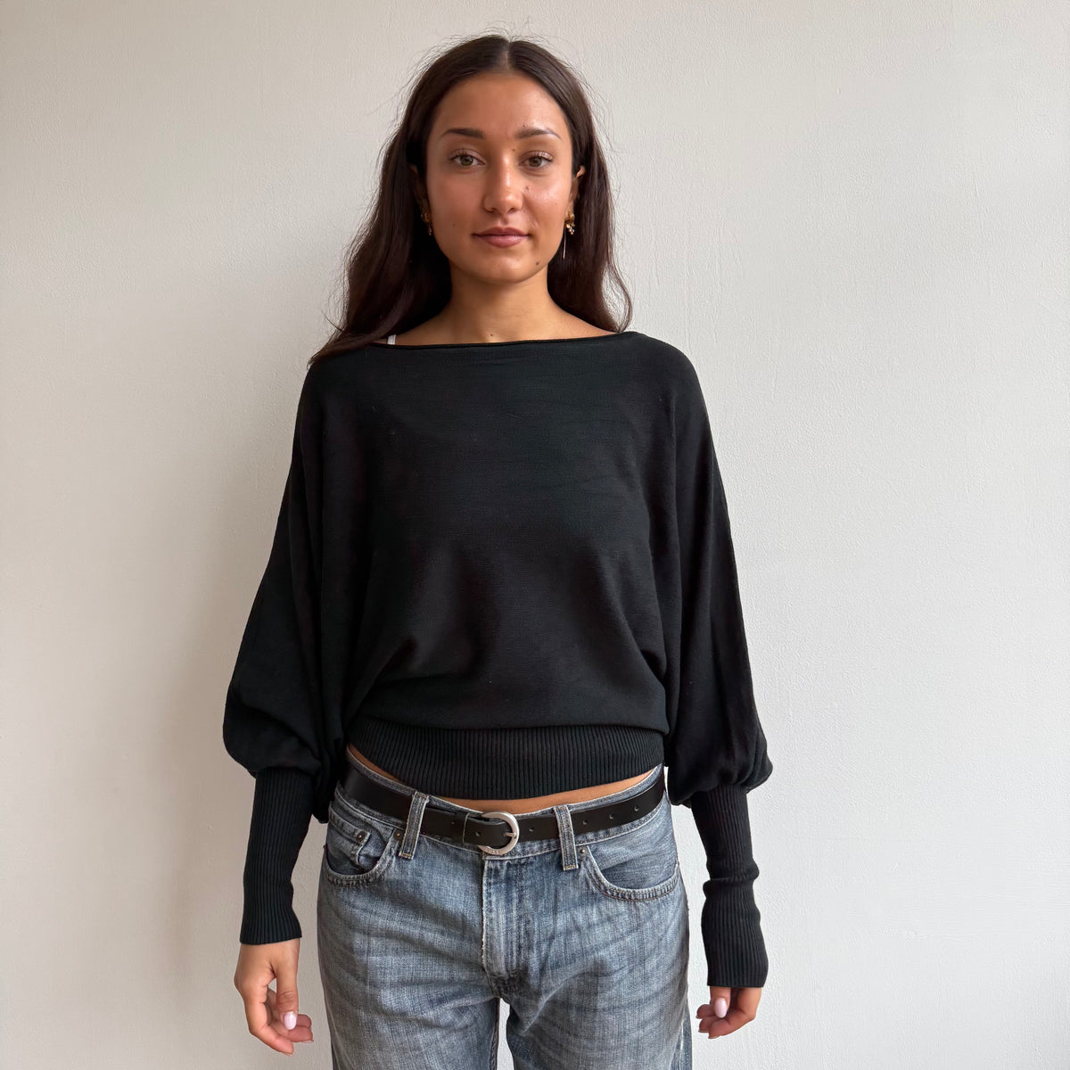 Black batwing slouchy knit jumper - Size M