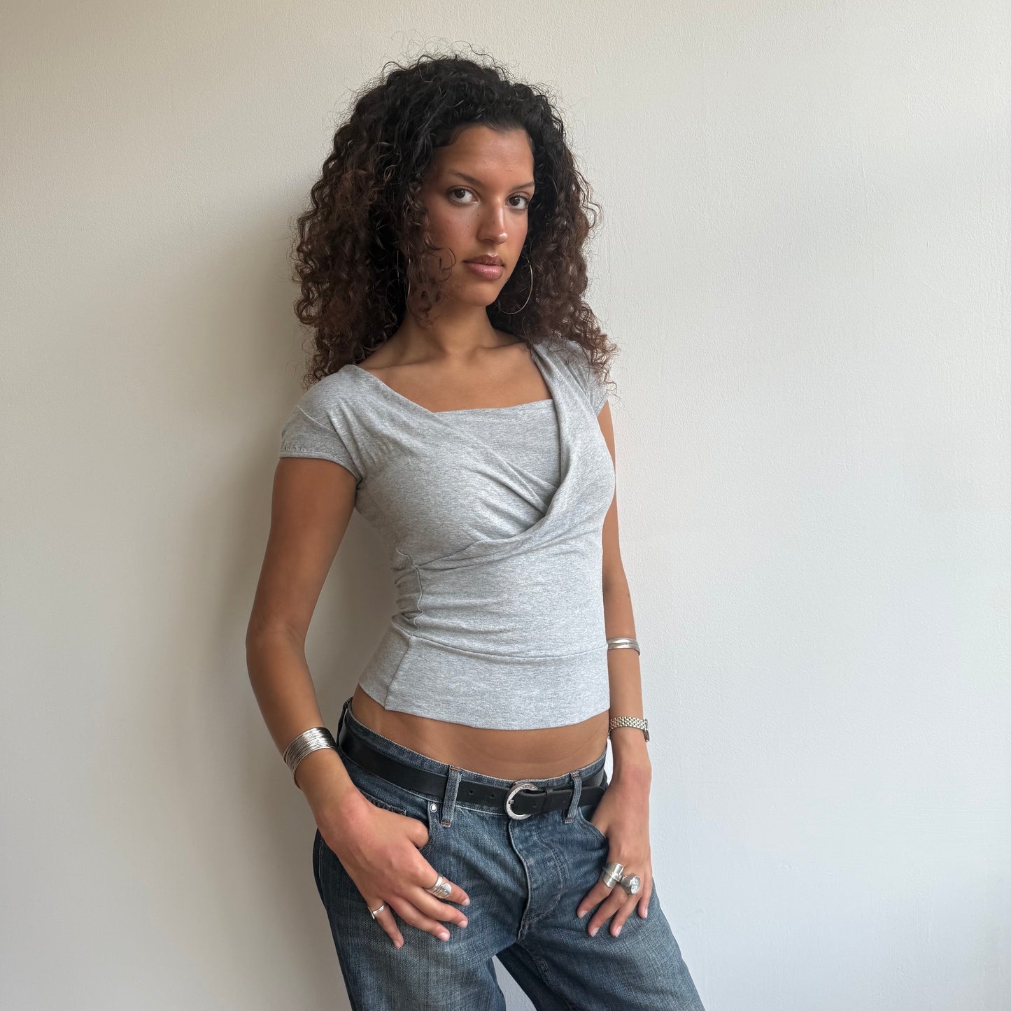 Grey wrap front top - Size S