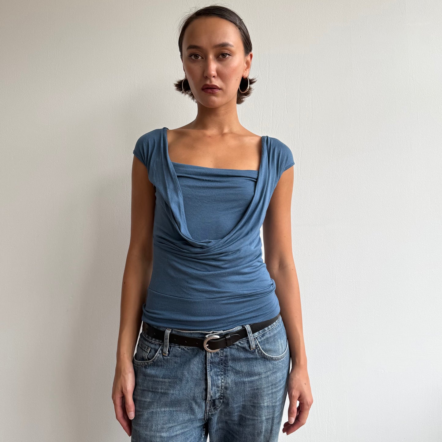 Blue keyhole wrap top - Size S