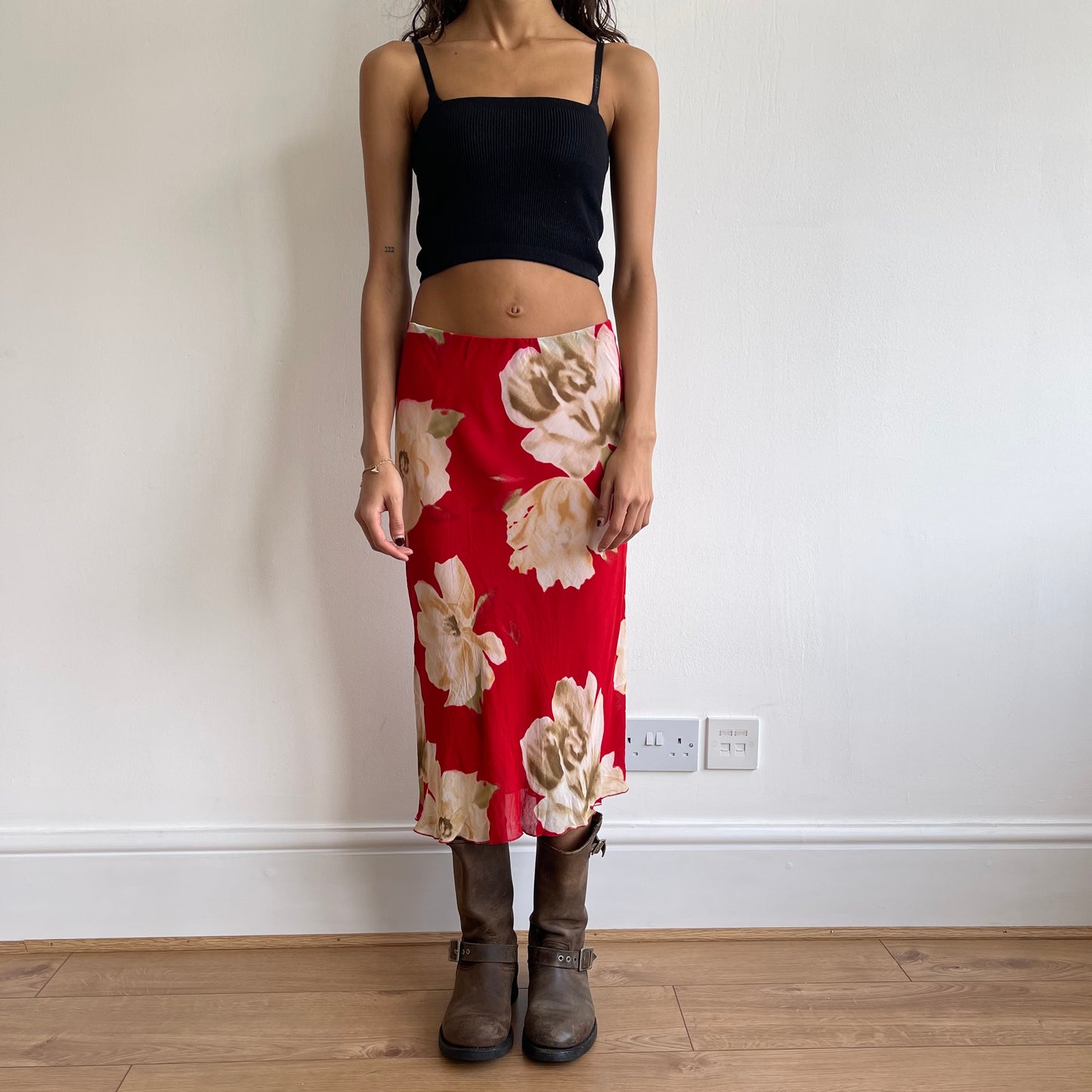 Red floral midi skirt - Size XS/S