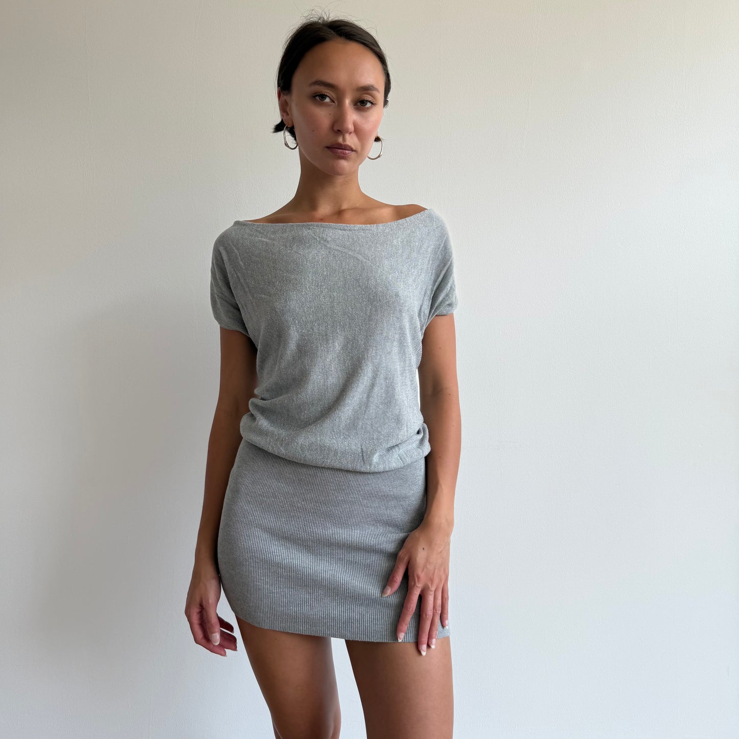 Grey knit short sleeve dress - Size S