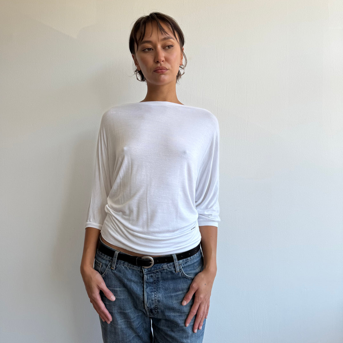 White slouchy batwing top - Size S-M